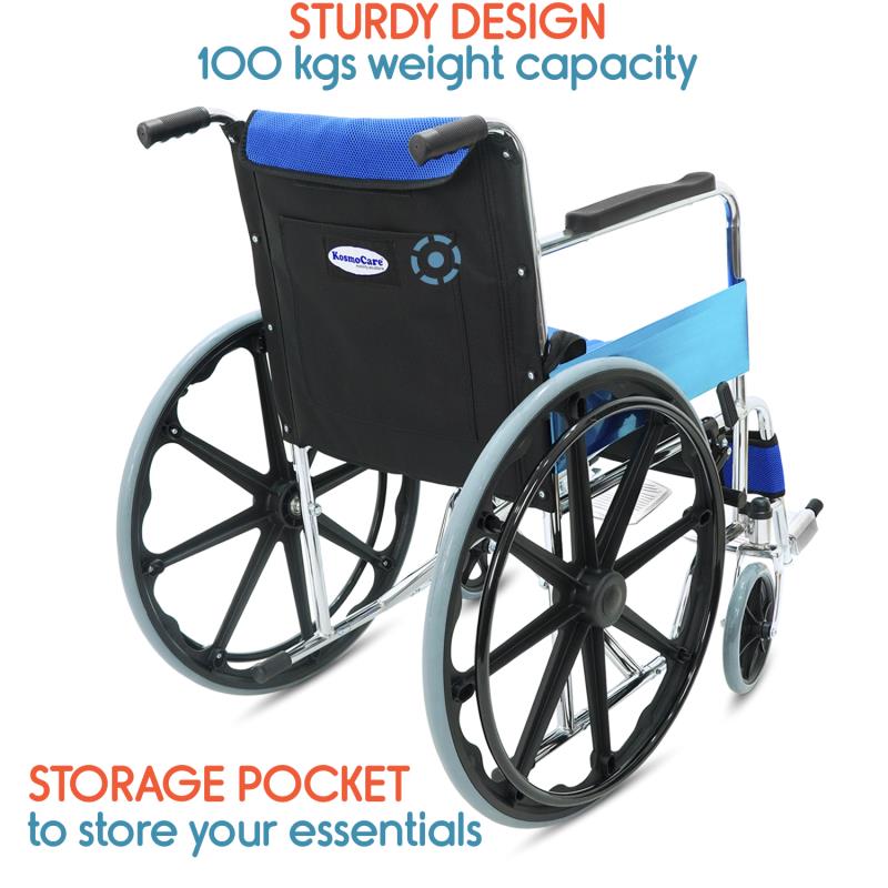 KosmoCare Dura Mag Foldable Wheelchair with Food Tray & soft cushion seat  for extra comfort 