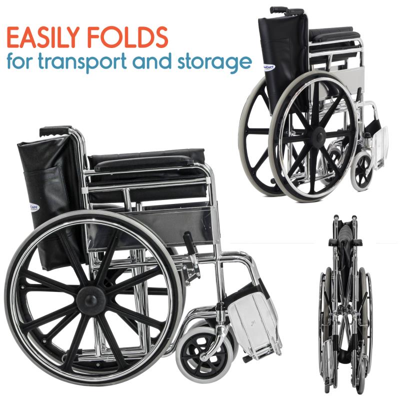 KosmoCare Dura Rexine Mag Wheel Regular Foldable Wheelchair with